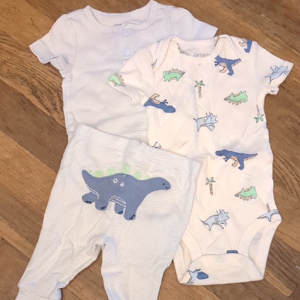Carter's White and Blue Dinosaur Baby Set